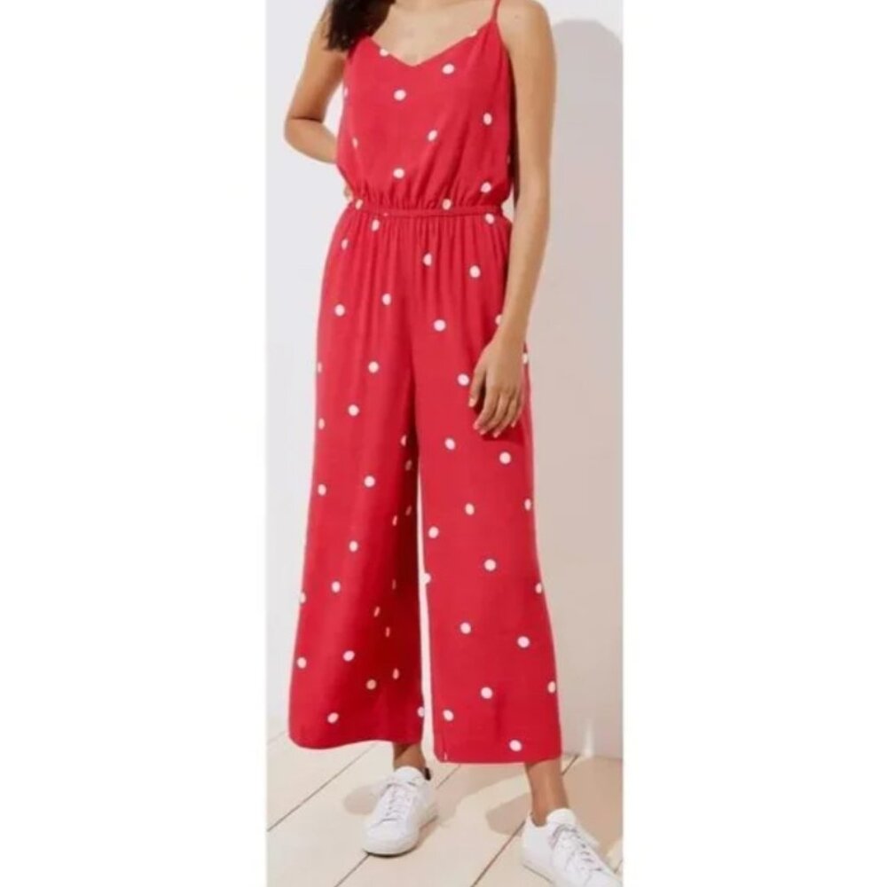 LOFT Red Polka Dot Jumpsuit, Size S